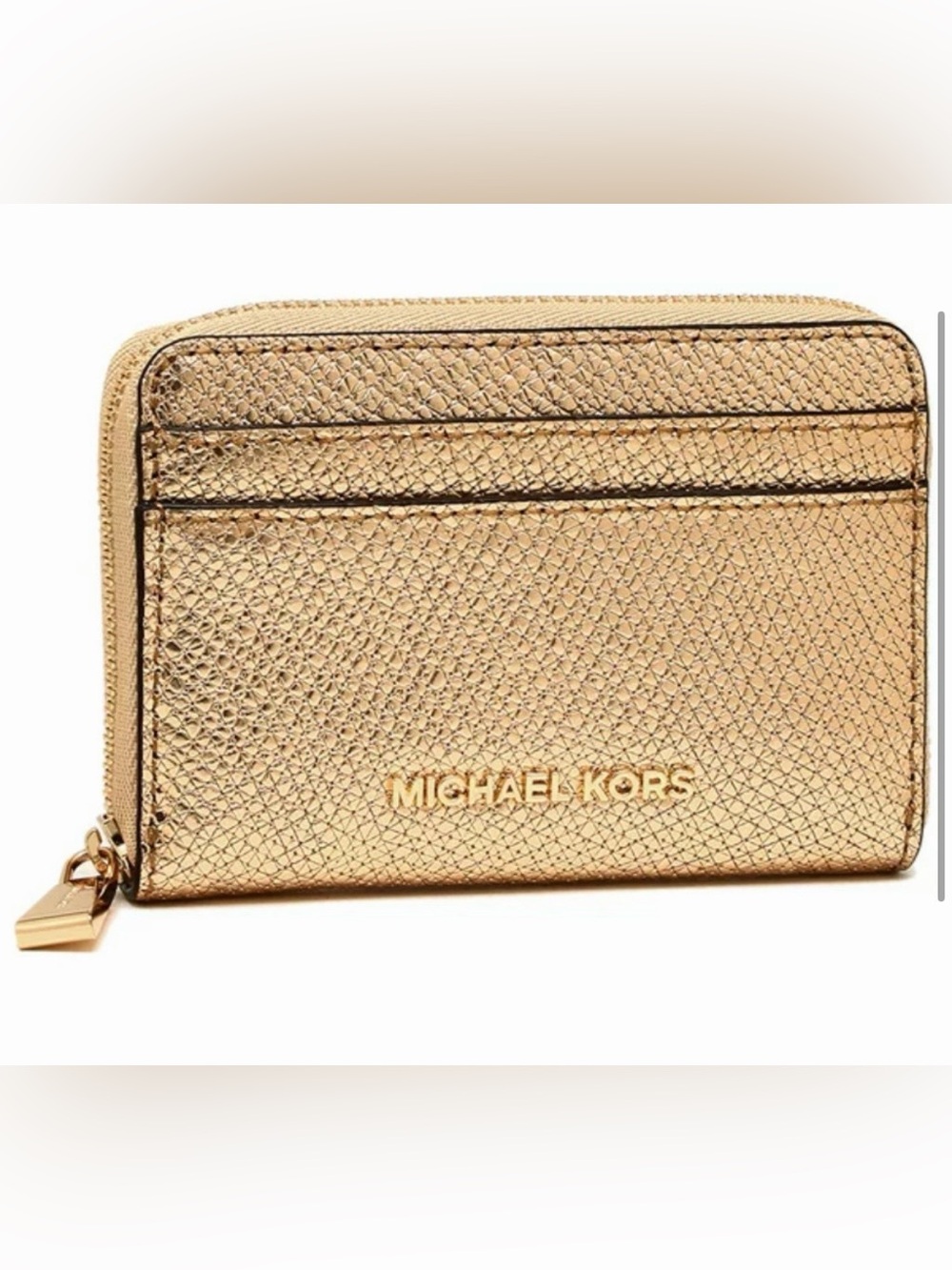 Michael Kors Metallic Gold Jet Set Small Zip-Around Card Case Wallet